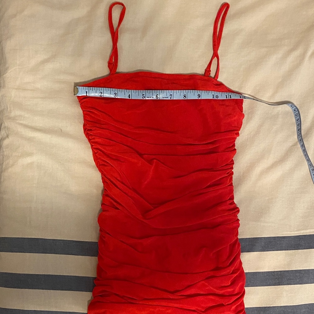 Sexy Red Mesh Ruching Stretchy Mini Dress Sz XS